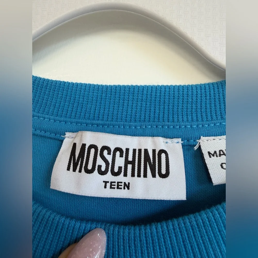 MOSCHINO Teen Logo Bear Tee Blue Black Size 12